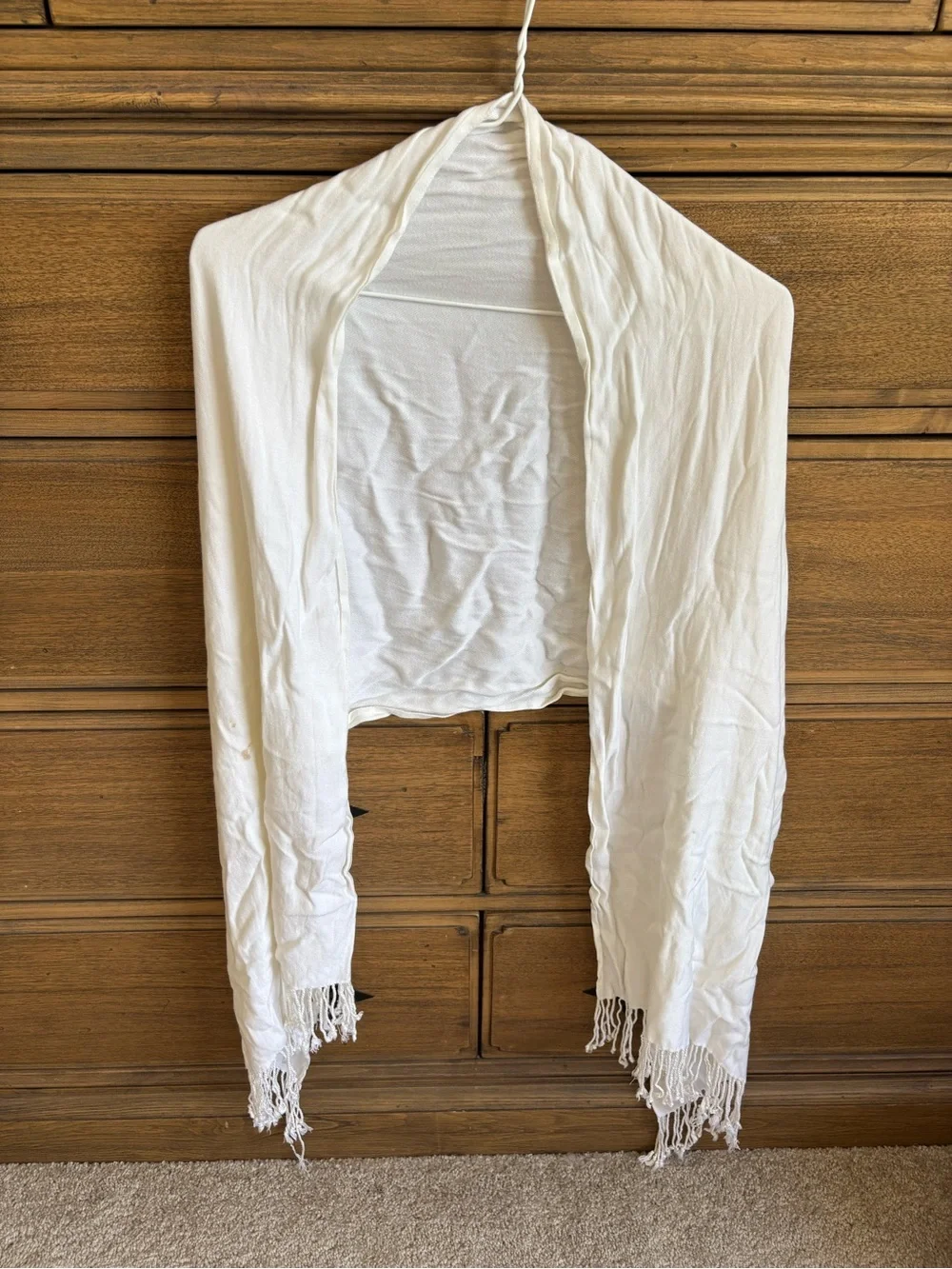 Womens off white ivory scarf, shawl, wrap, fringe detail